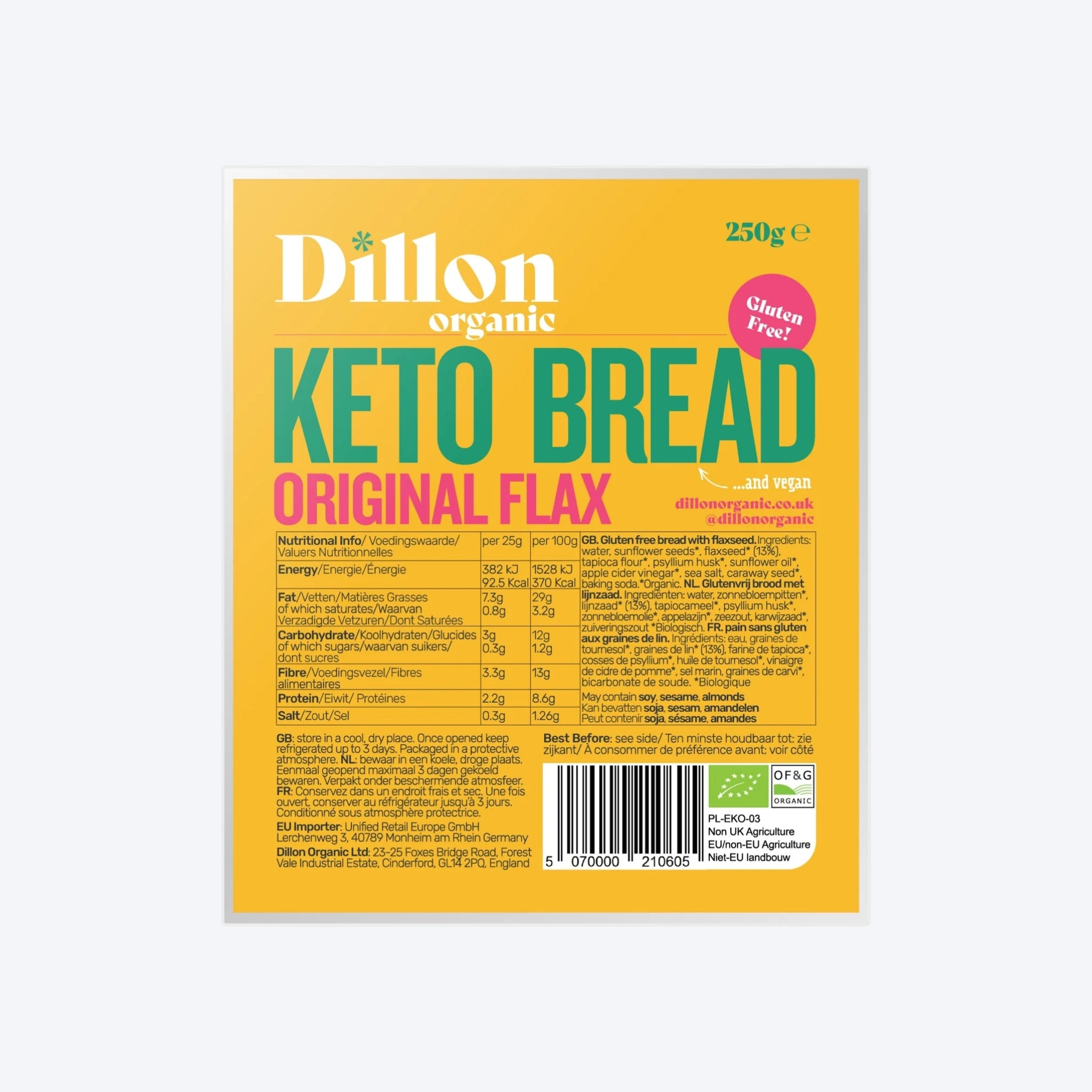 Dillon Keto Bread Original Flax Gluten Free 250g