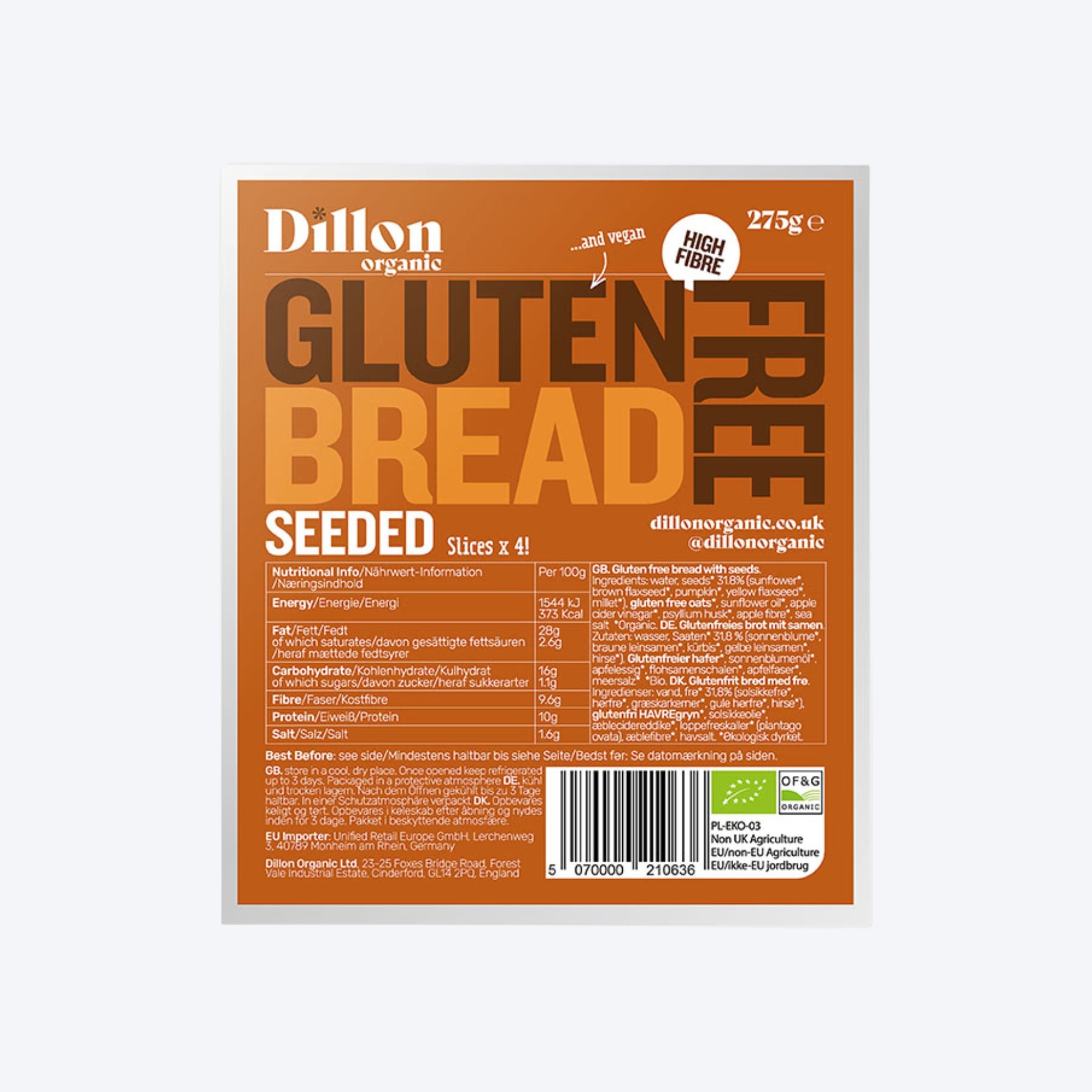 Dillon Organic Sliced Seeded Bread Gluten Free