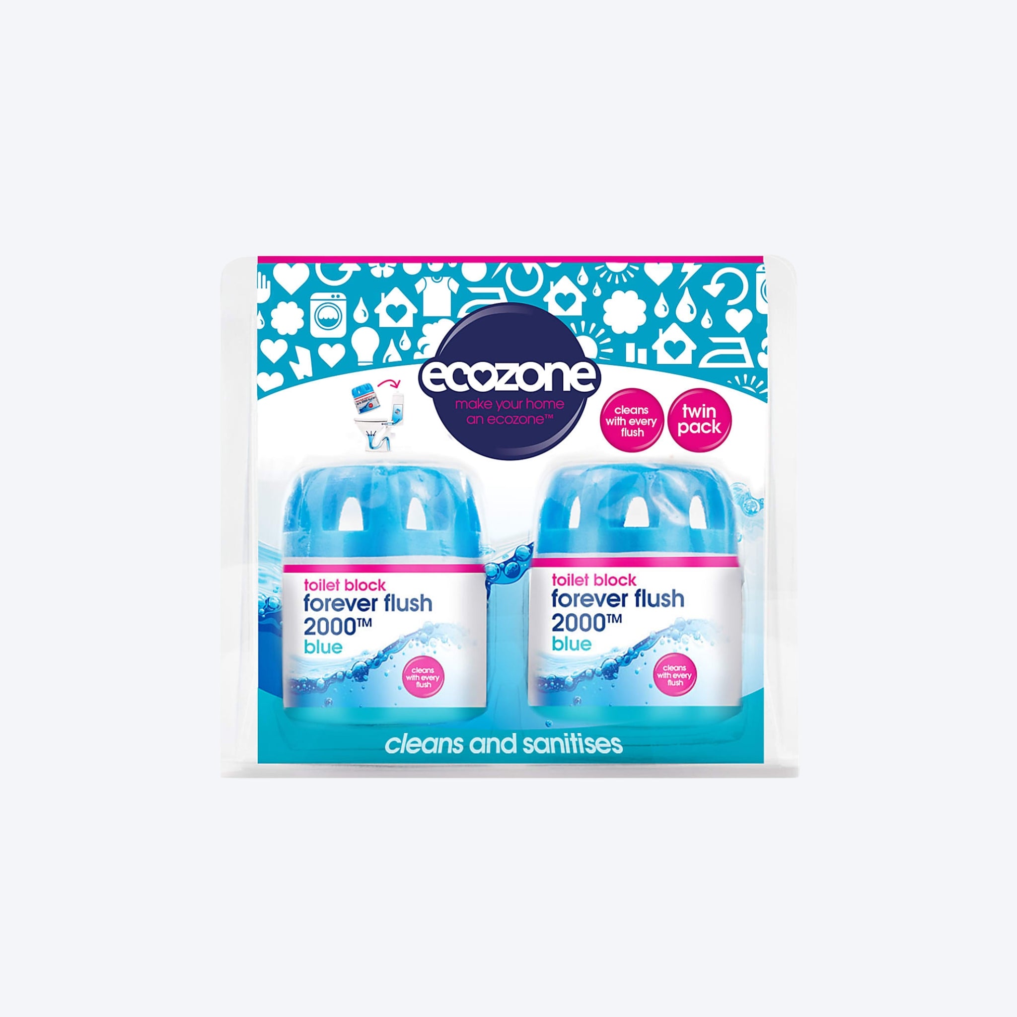 Ecozone Forever Flush Blue Toilet Blocks x2