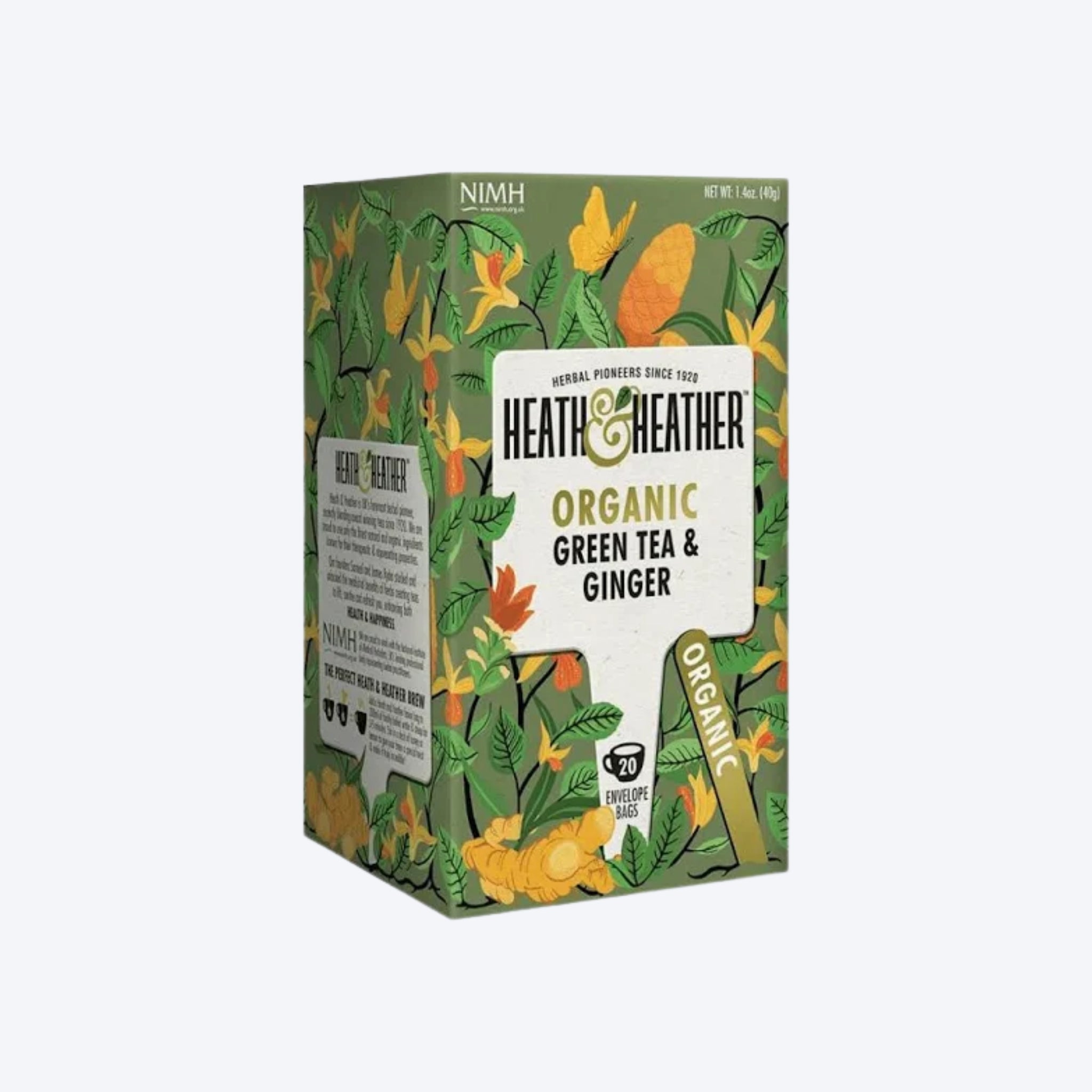 Heath & Heather Organic Green Tea & Ginger x20 Teabags
