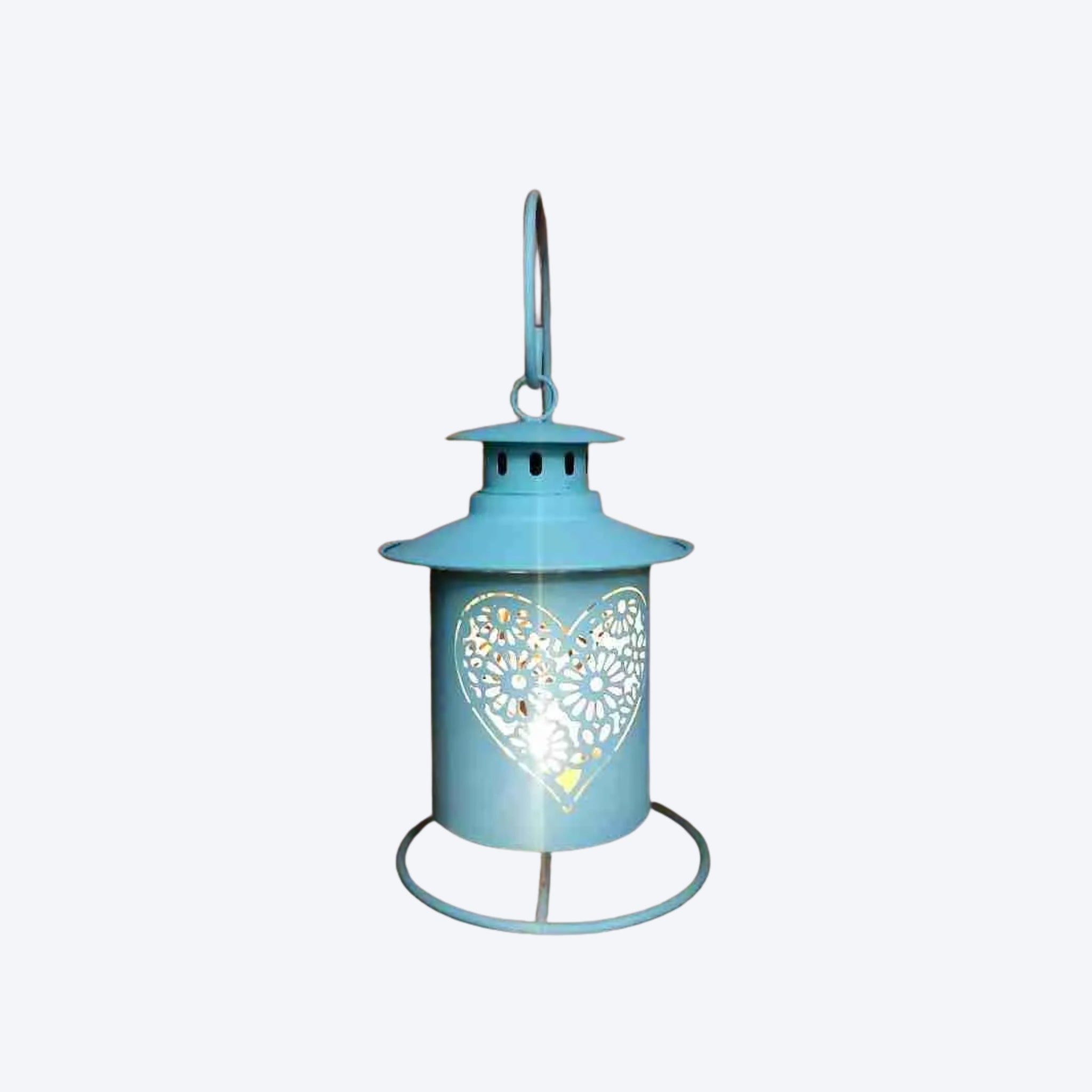 Fair Trade Teal Lantern With Heart Design