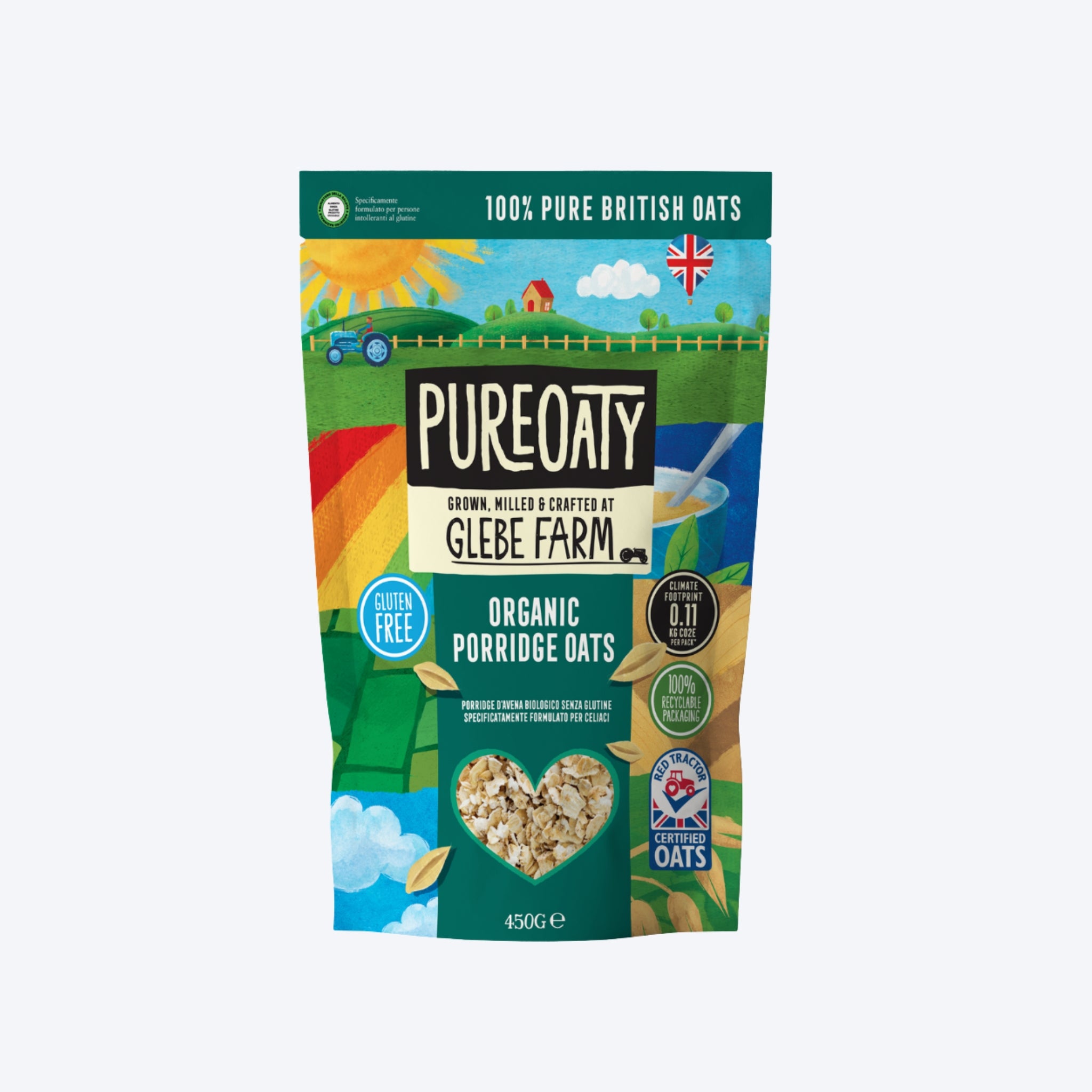 Pure Oaty Glebe Farm Organic Porridge Oats 450g - Gluten Free
