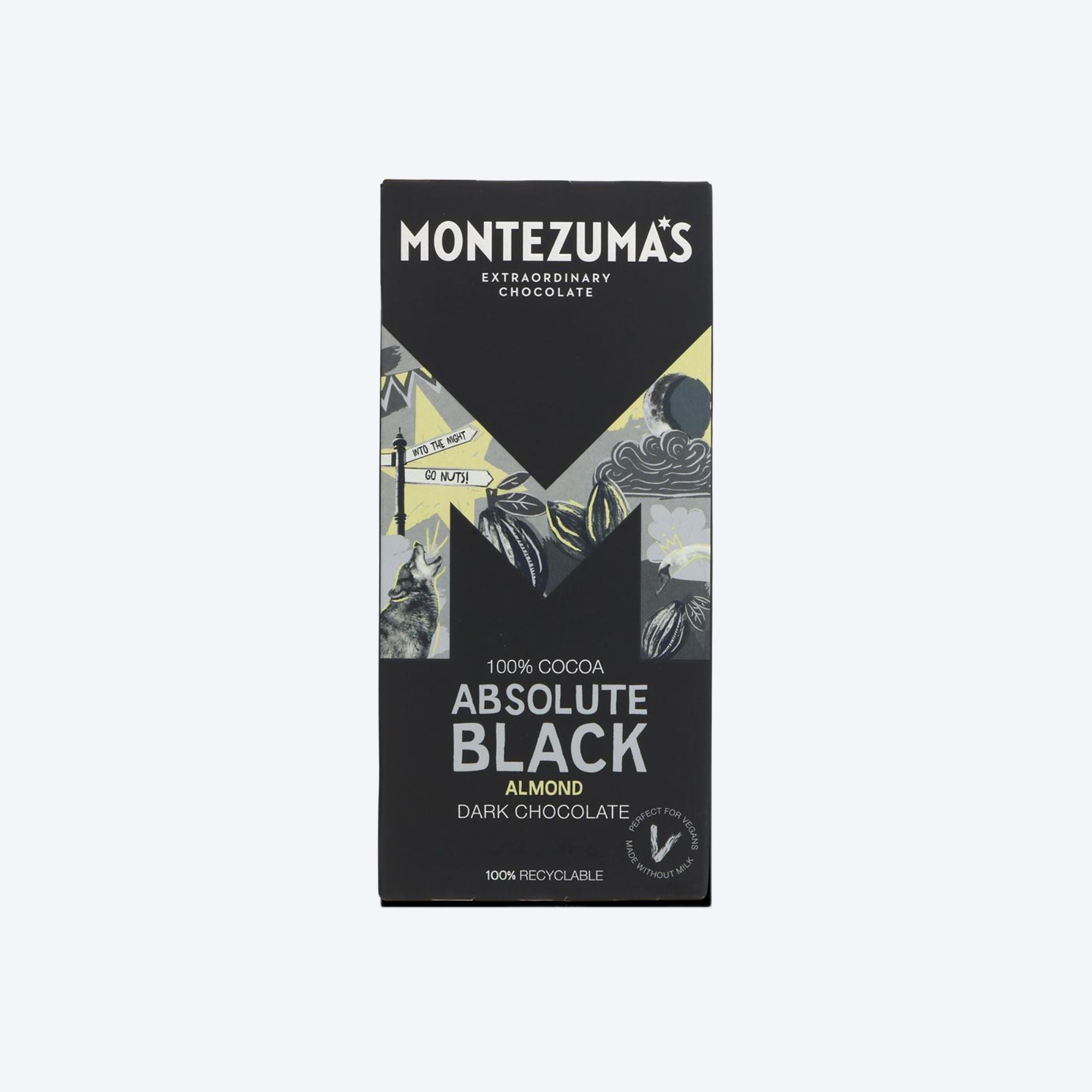 Montezuma's Absolute Black Almond Chocolate (100% Cocoa) - 90g