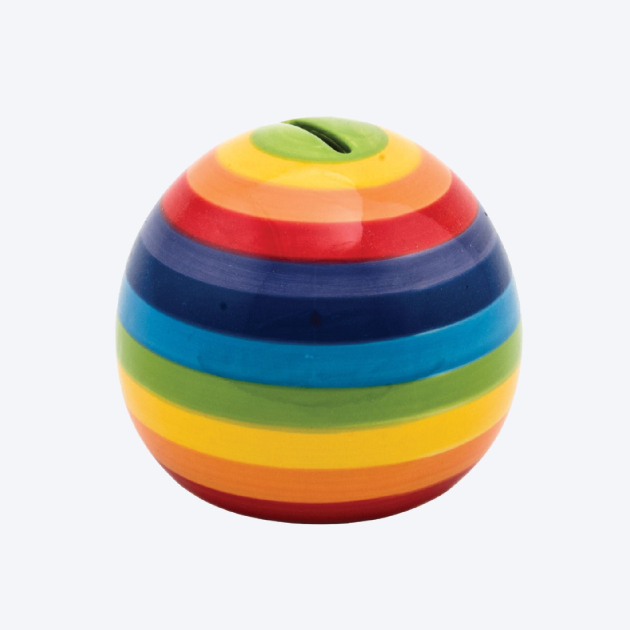 Fairtrade Hand Painted Rainbow Stripe Round Money Box