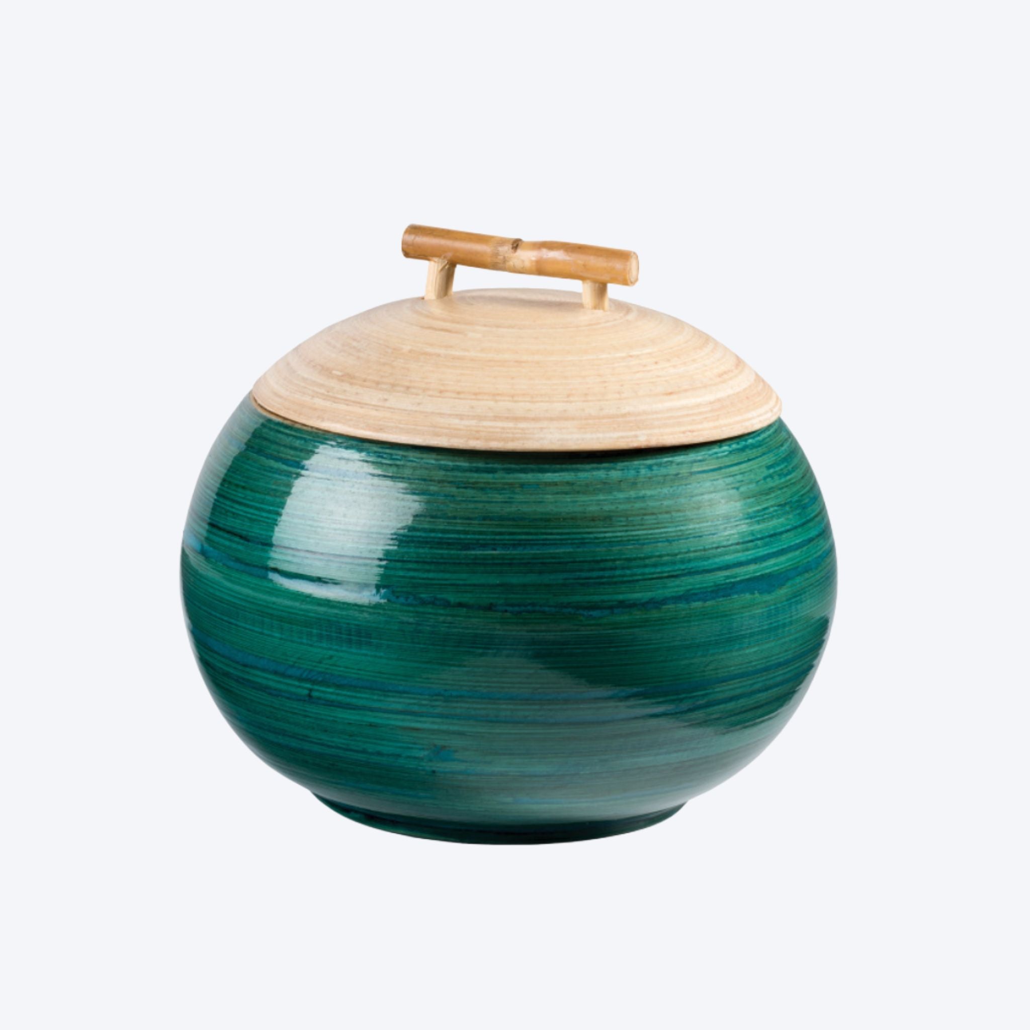Fairtrade Lacquer Spun Bamboo Round Pot - Green